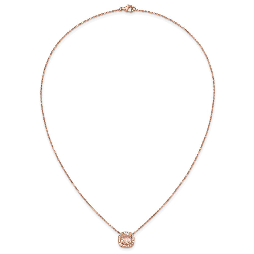 Cheryl M Sterling Silver Rose Gold-plated Polished CZ and Pink Glass Halo Necklace 18 Inches