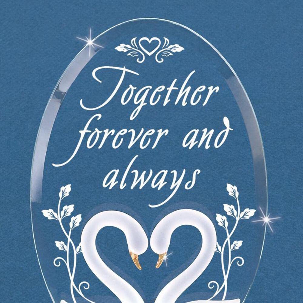 Swan Pair with Red Crystal Heart TOGETHER FOREVER AND ALWAYS Handcrafted Glass Figurine Q-GP6030