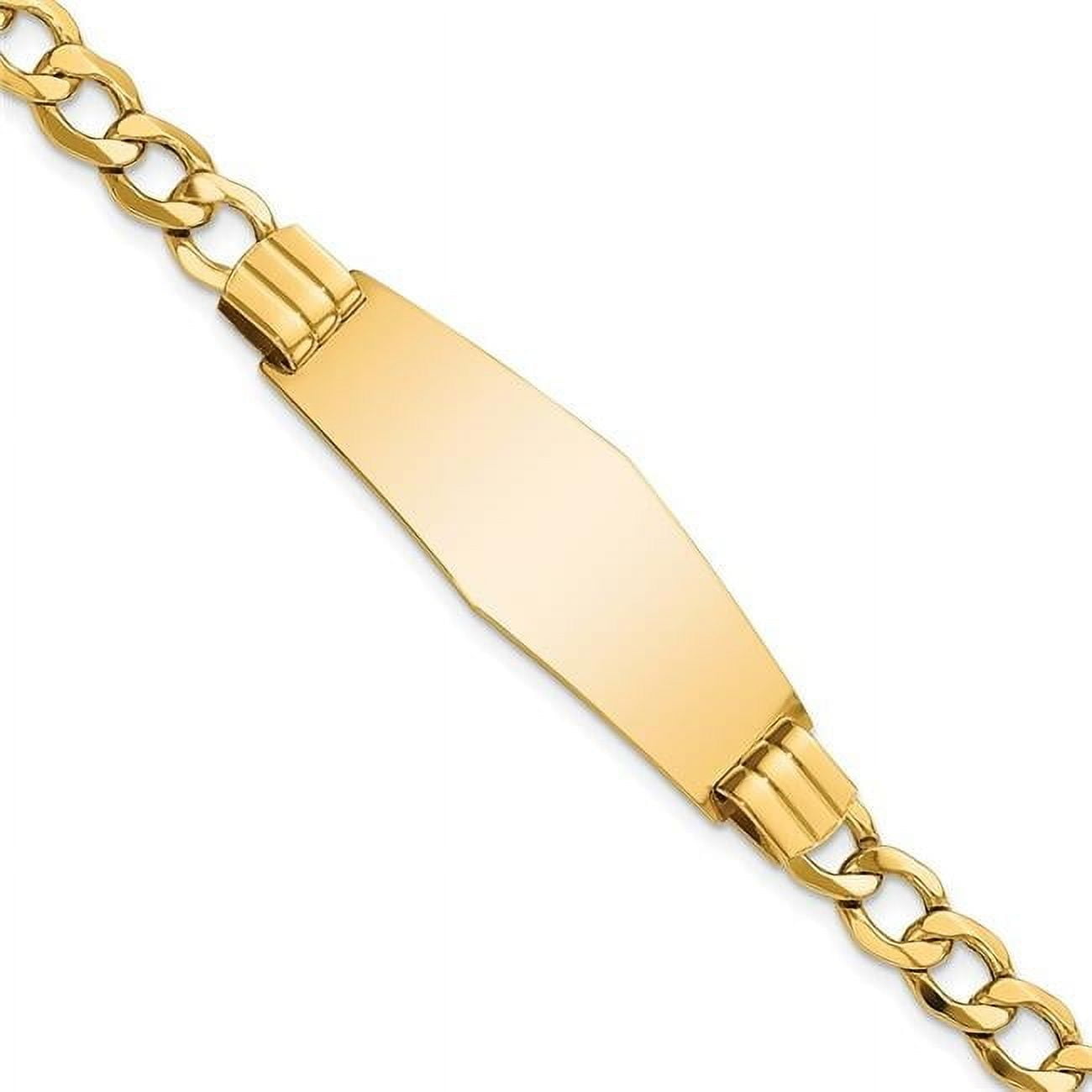 14k Polished Semi-Solid Chain/Solid Plate Curb Link Soft Diamond Shape 39x14mm Plate 8 inch ID Bracelet