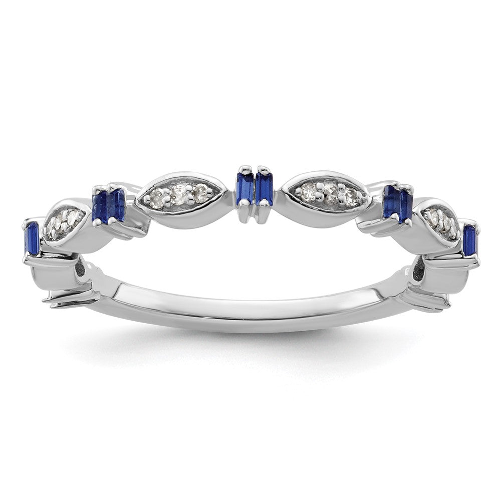 Sterling Silver Stackable Expressions Created Sapphire Diamond Ring Size -5