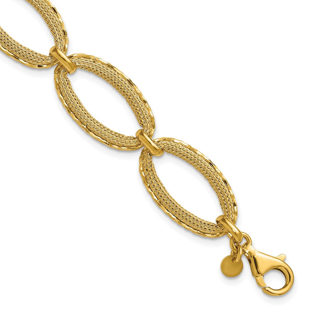 14K Polished/Texture/Dia-cut Ovals w/1in Ext. Bracelet 7  inches