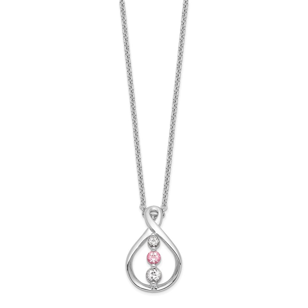 Survivor Collection 10K White Gold Rhodium-plated 16 Inch White and Pink Swarovski Topaz Runzi Necklace with 2 Inch Extender