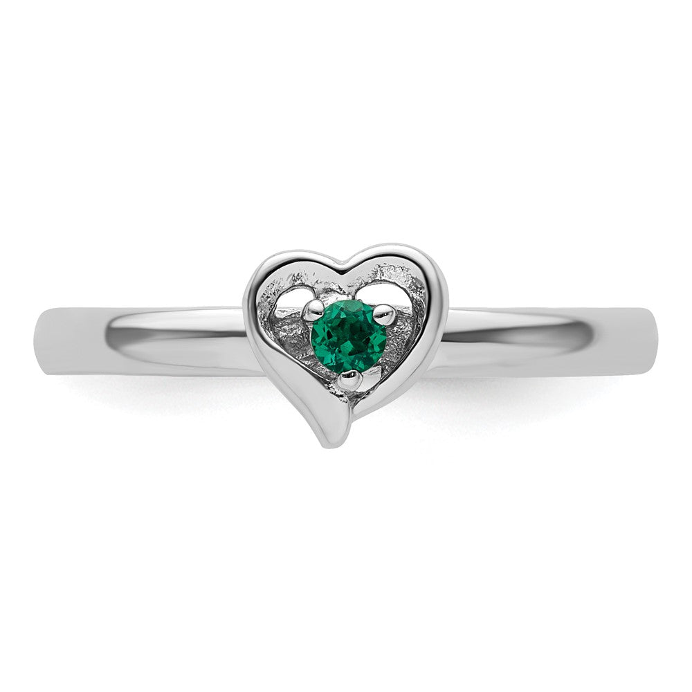 Sterling Silver Stackable Expressions Created Emerald Heart Ring Size -9