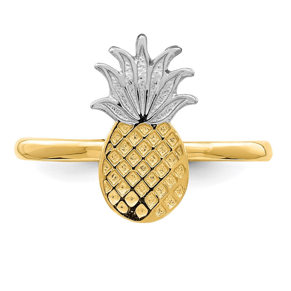 14K and White Rhodium Polished Pineapple Ring size 7
