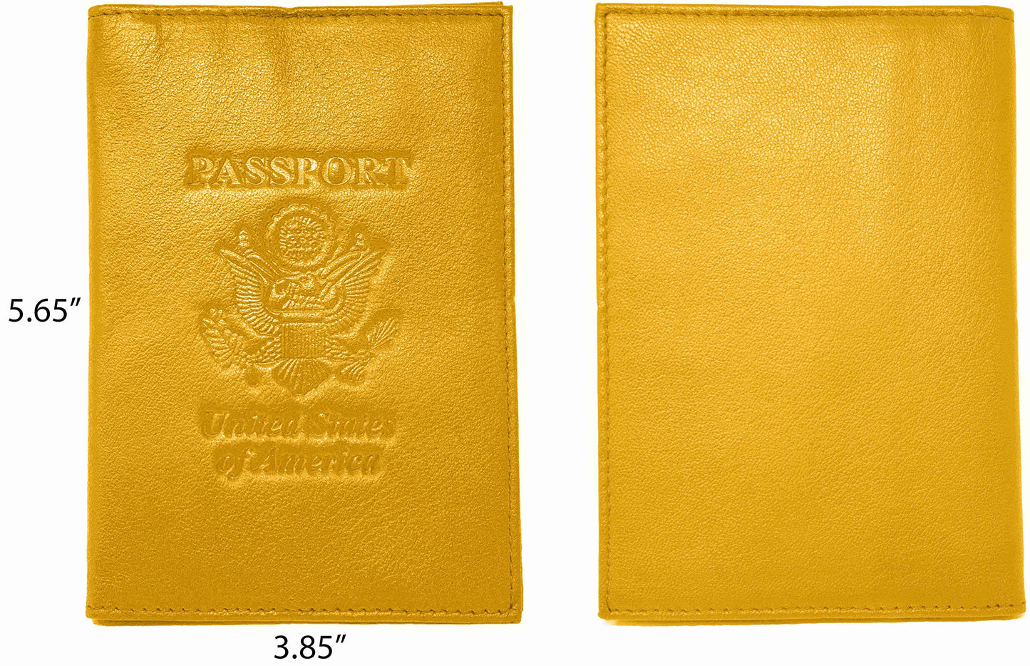 Yellow Genuine Cowhide Leather RFID Blocking Passport Wallet with 3 Interior Slots QGM22569