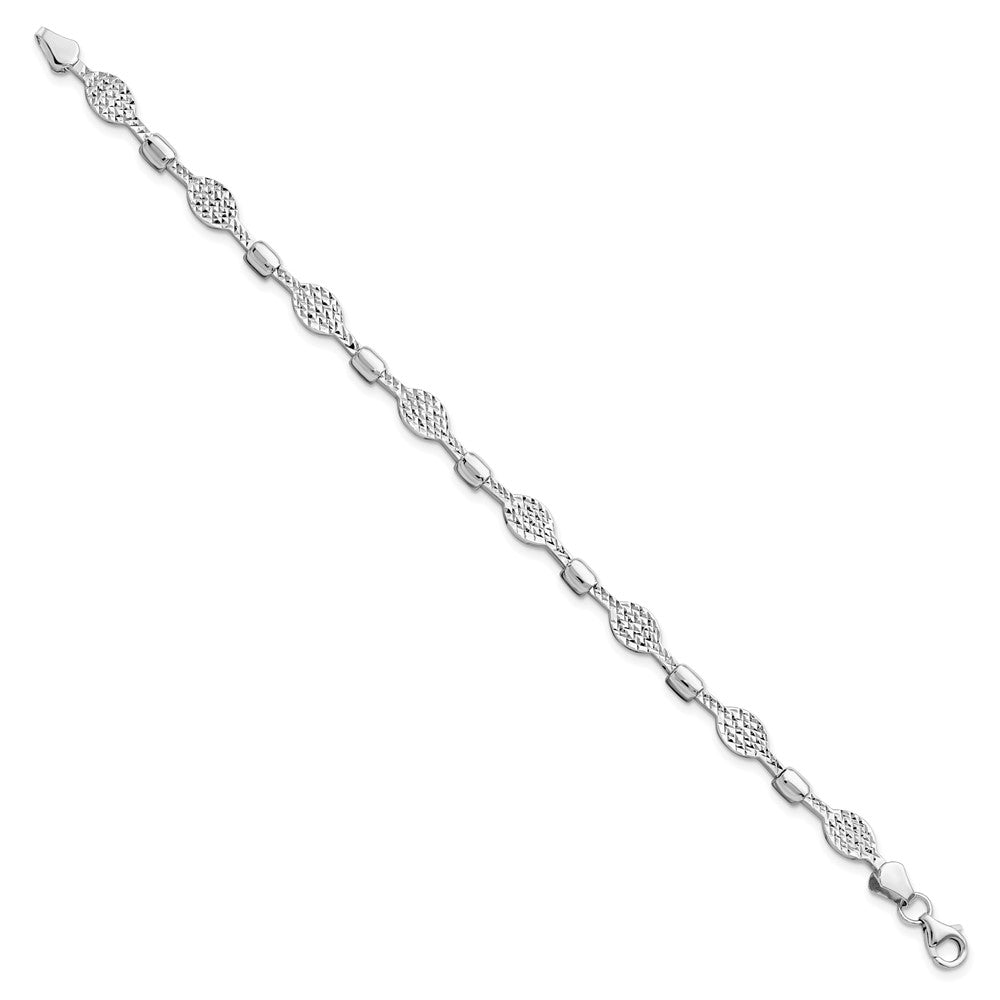 14K White Gold Diamond-Cut Bracelet 7  inches