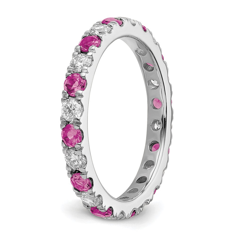 14k White Gold 3/4 carat Lab Grown Diamond VS/SI+ G+ and Lab Created Pink Sapphire Size 6.5 Eternity Band