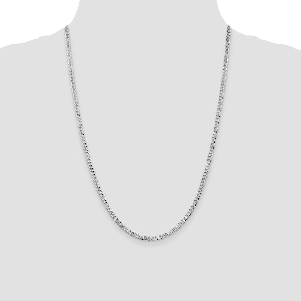 Sterling Silver Rhodium-plated 3.2mm Beveled Curb Chain 24 Inches