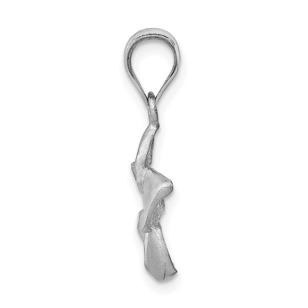 14K White Brushed and Diamond-cut Plumeria Pendant