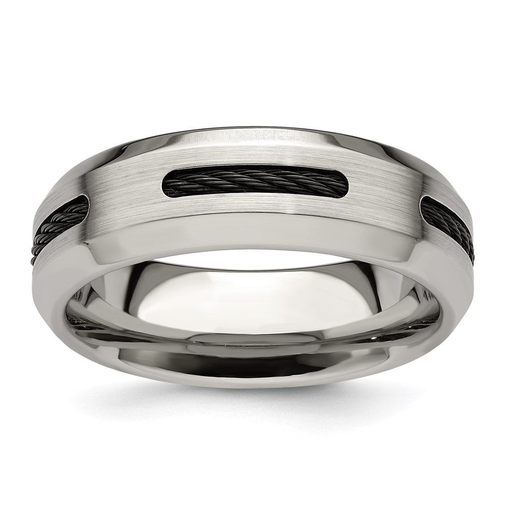 Edward Mirell Brushed/Polished Cobalt with Black Cable Accent 7mm Band Size 12