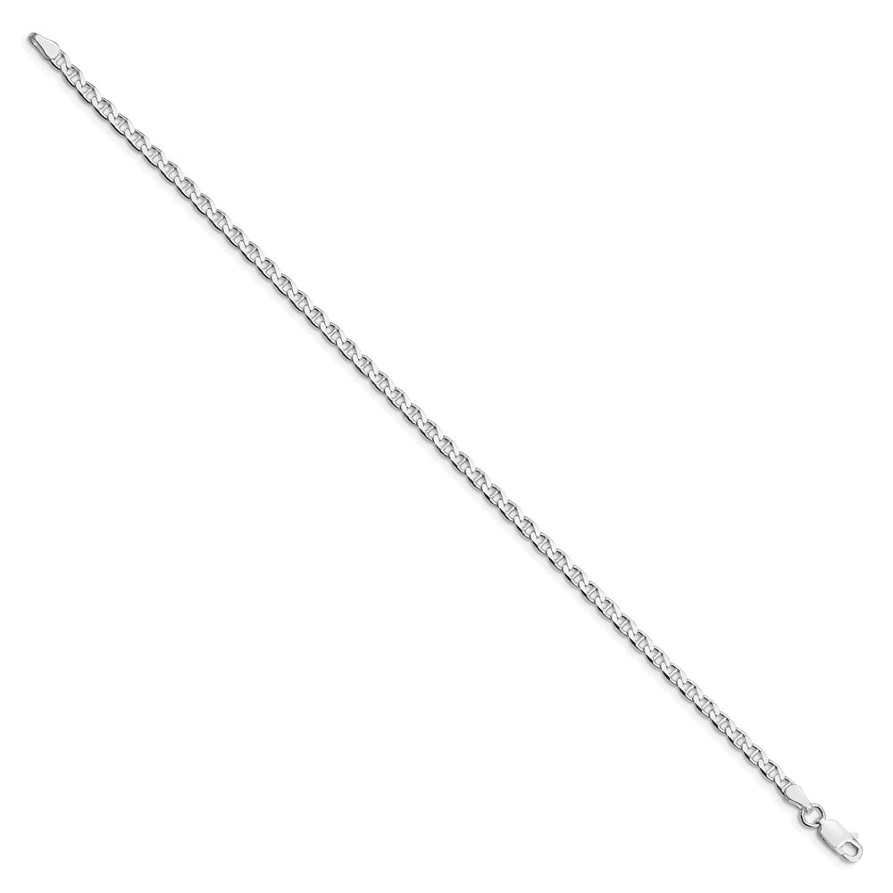 Sterling Silver Rhodium-plated 3.15mm D/C Flat Anchor Curb Chain Anklet 9 inches