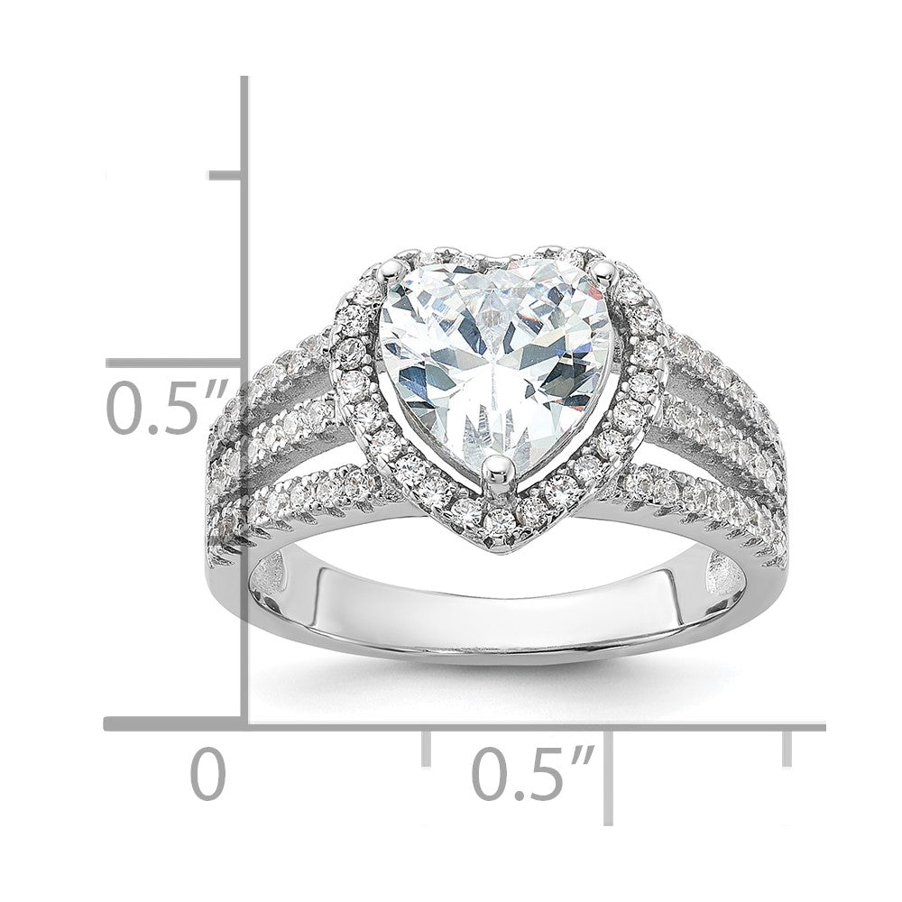 Cheryl M Sterling Silver Rhodium-plated Brilliant-cut CZ Halo Heart Ring
