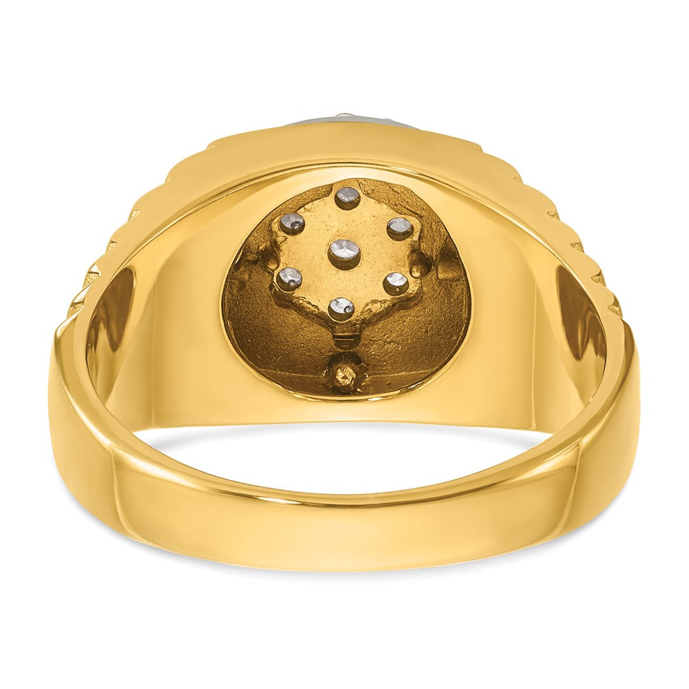 IBGoodman 14k Two-Tone 1/2 carat Lab Grown Diamond VS/SI+ G+ Round Complete Polished Satin and Ribbed Men's Cluster Ring