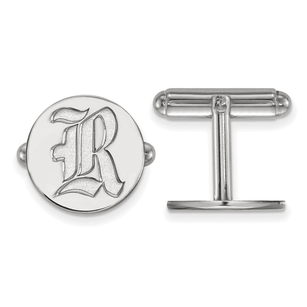 Sterling Silver Rhodium-plated LogoArt Rice University Letter R Cuff Links QSS009WMR
