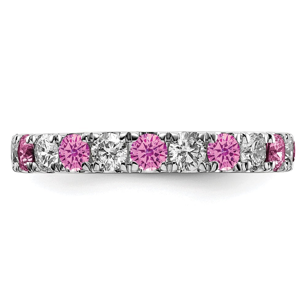 14k White Gold 1 carat Lab Grown Diamond VS/SI+ G+ and Lab Created Pink Sapphire Size 5.5 Eternity Band
