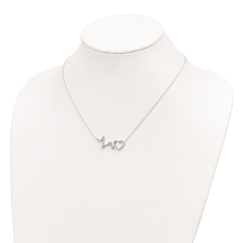 Sterling Silver Polished CZ Heartbeat 18in Necklace 18 Inches