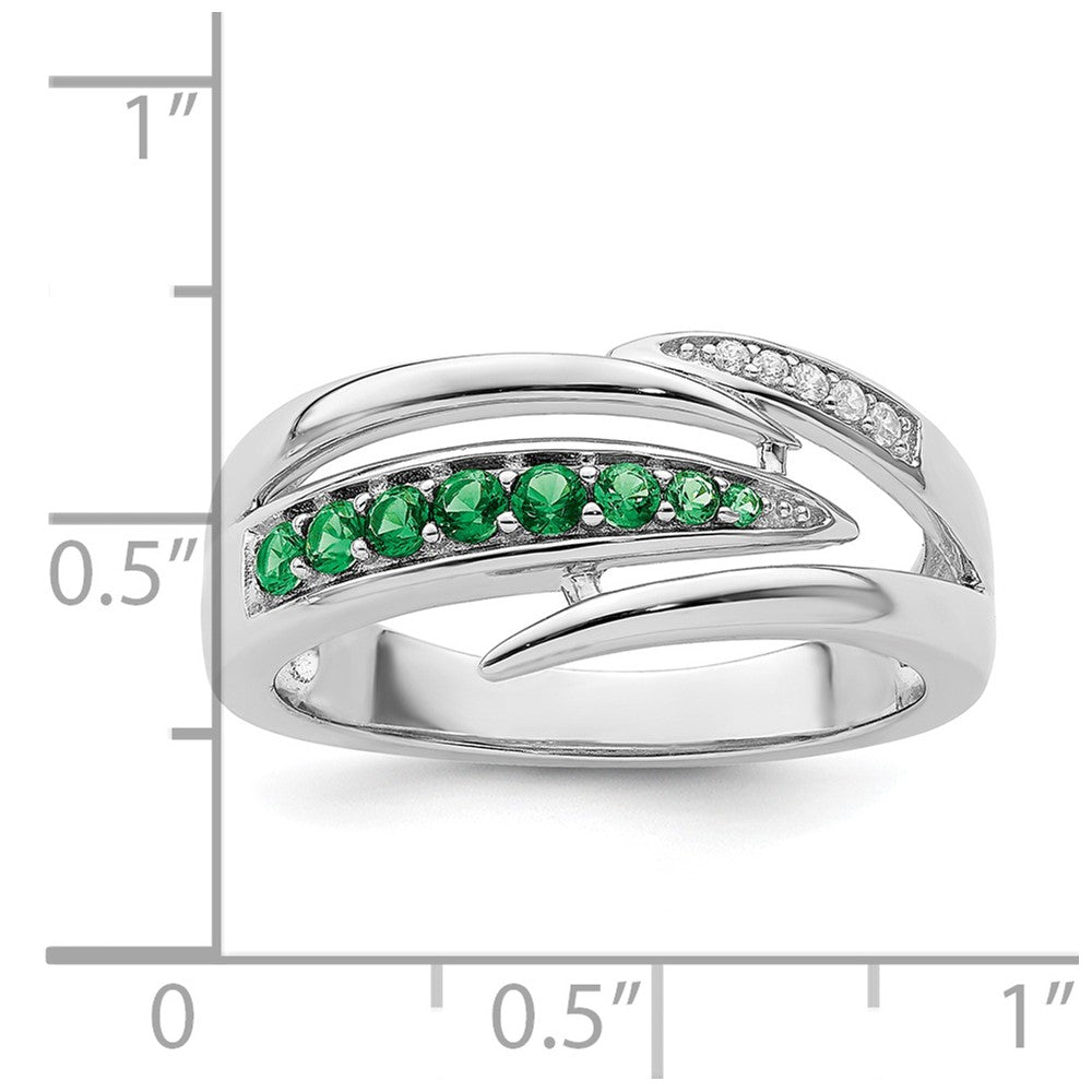 Sterling Silver Rhodium-plated Green & White CZ Ring
