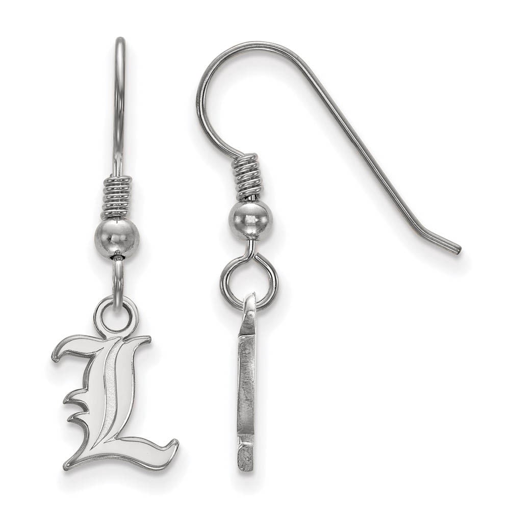Sterling Silver Rhodium-plated LogoArt University of Louisville Letter L Extra Small Dangle Wire Earrings QSS006UL