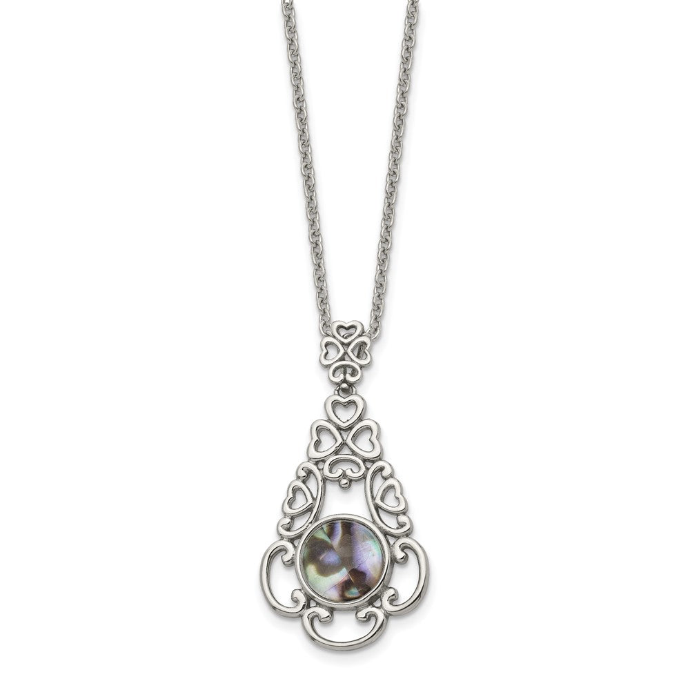 Stainless Steel Polished Imitation Abalone 16in w/2in ext Necklace
