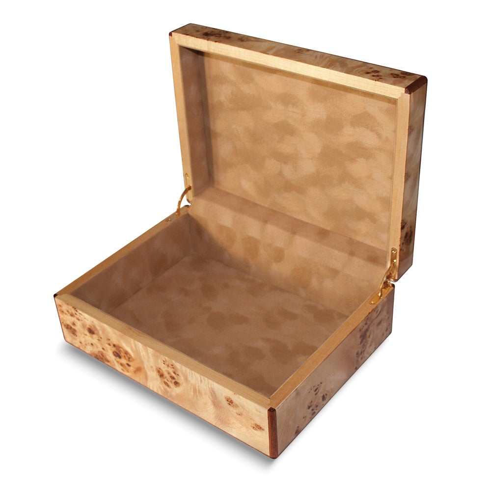 High Gloss Natural Burlwood Finish Veneer Wooden Hinged Box