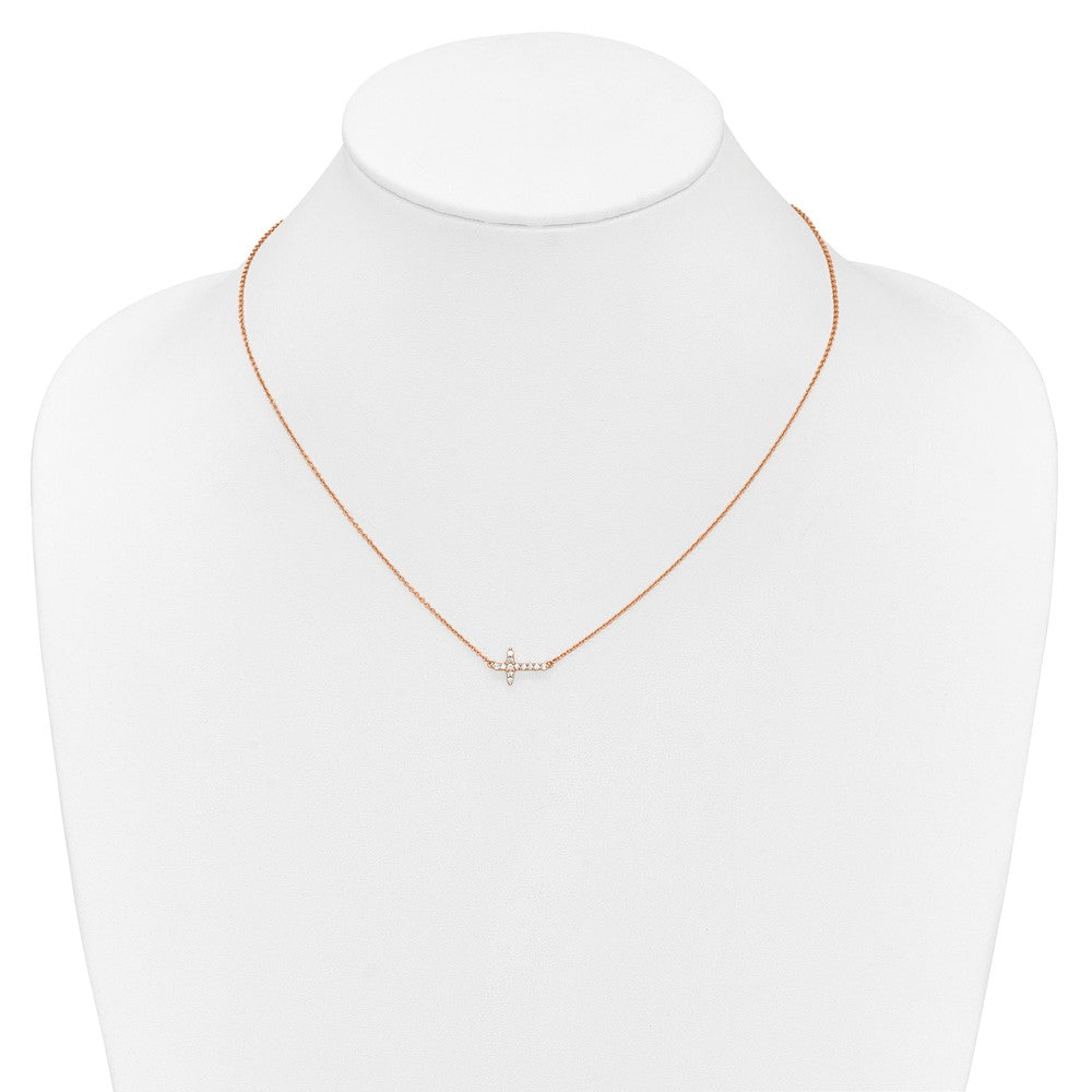 14k Rose Gold Diamond Sideways Cross 18in Necklace