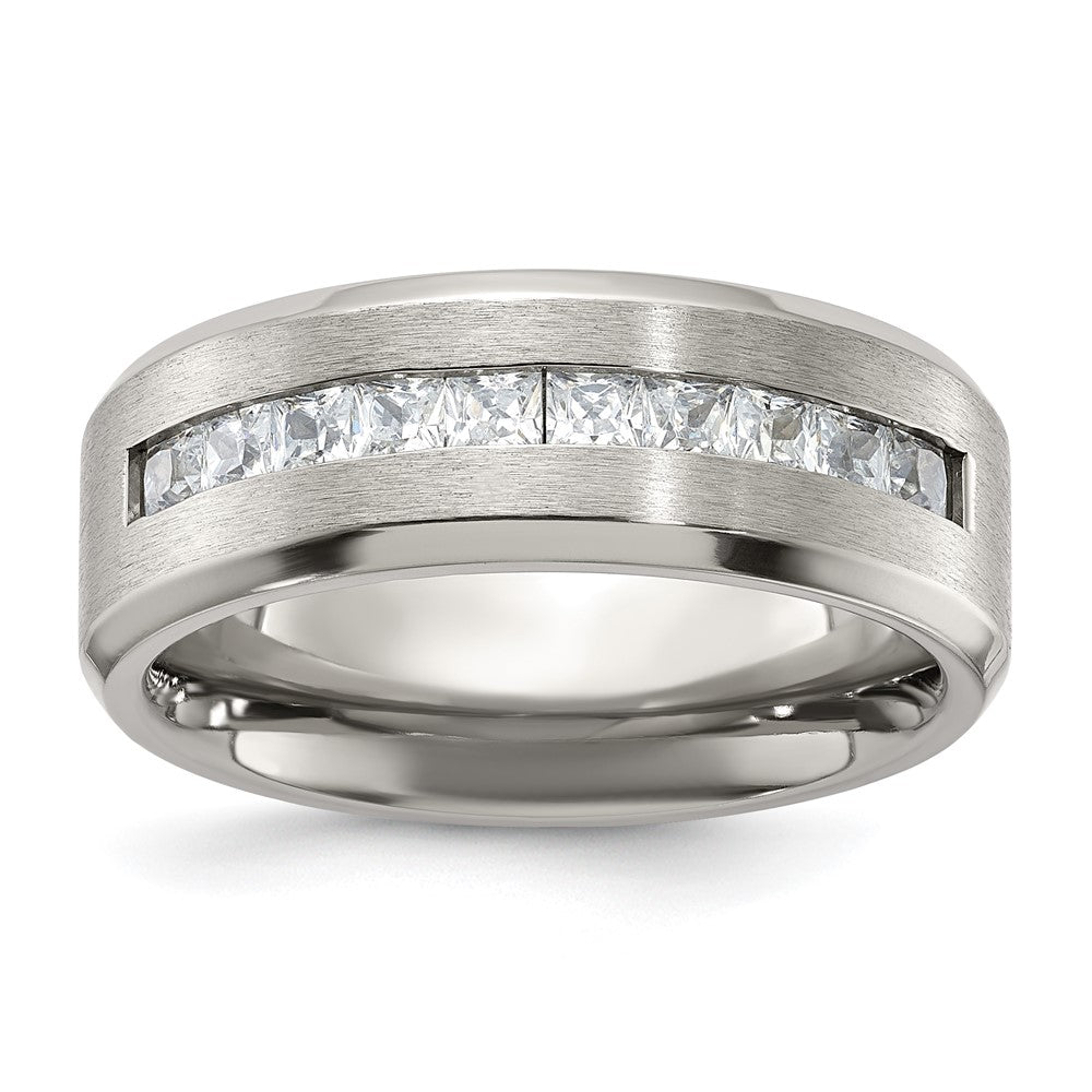 Titanium Brushed and Polished with CZ 8mm Band Size - 10.5