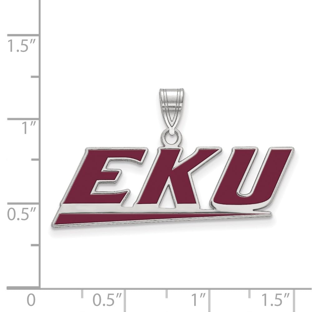 Sterling Silver Official Licensed Collegiate Eastern Kentucky University (EKU) Large Enamel Pendant