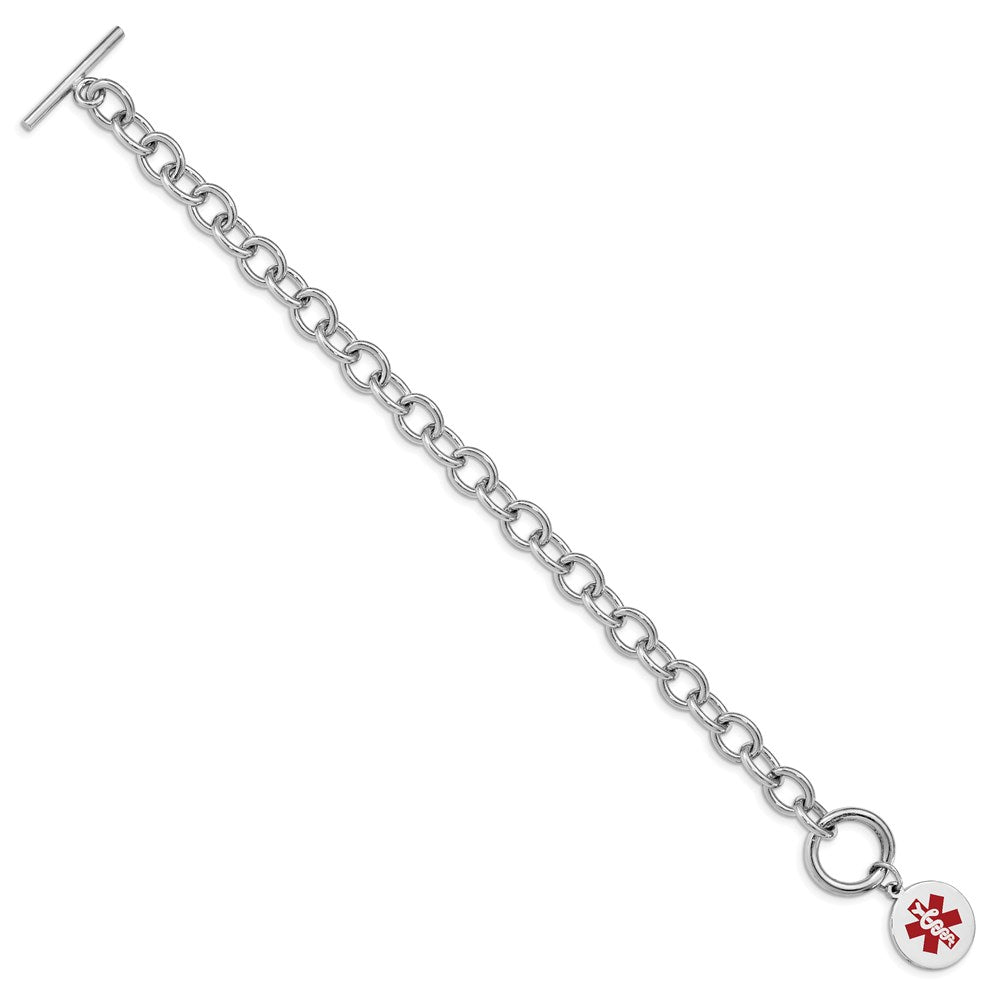 Sterling Silver Rhodium Engraveable Enamel Disc Medical ID Bracelet 7.75 inches