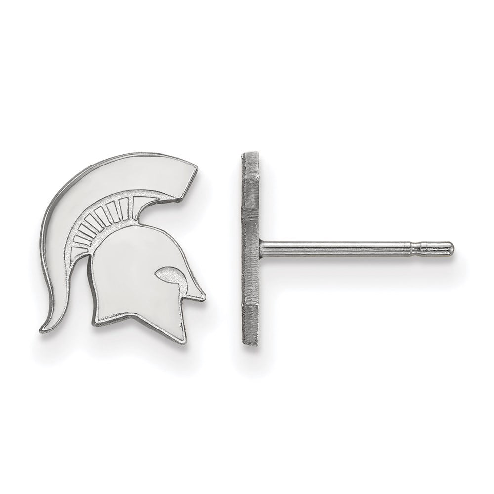 Sterling Silver Rhodium-plated LogoArt Michigan State University Spartan Extra Small Post Earrings QSS050MIS