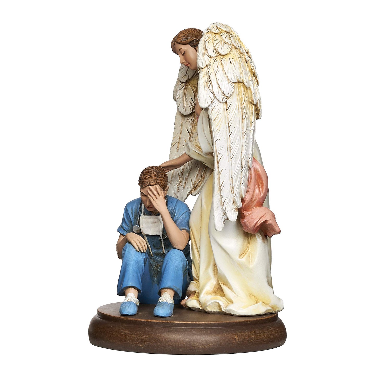 7.25" White and Blue Guardian Angel with Male Religious Tabletop Figurine
