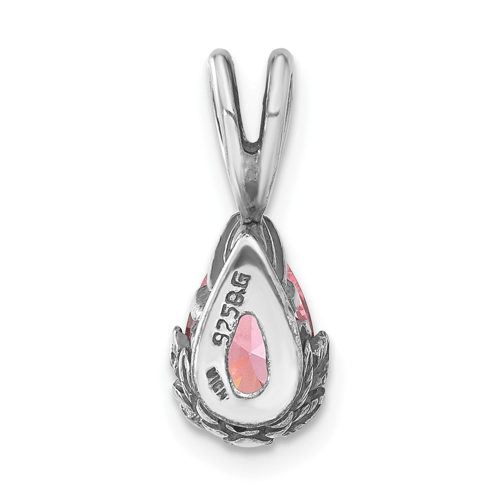 Sterling Silver Antiqued Pink CZ Pendant