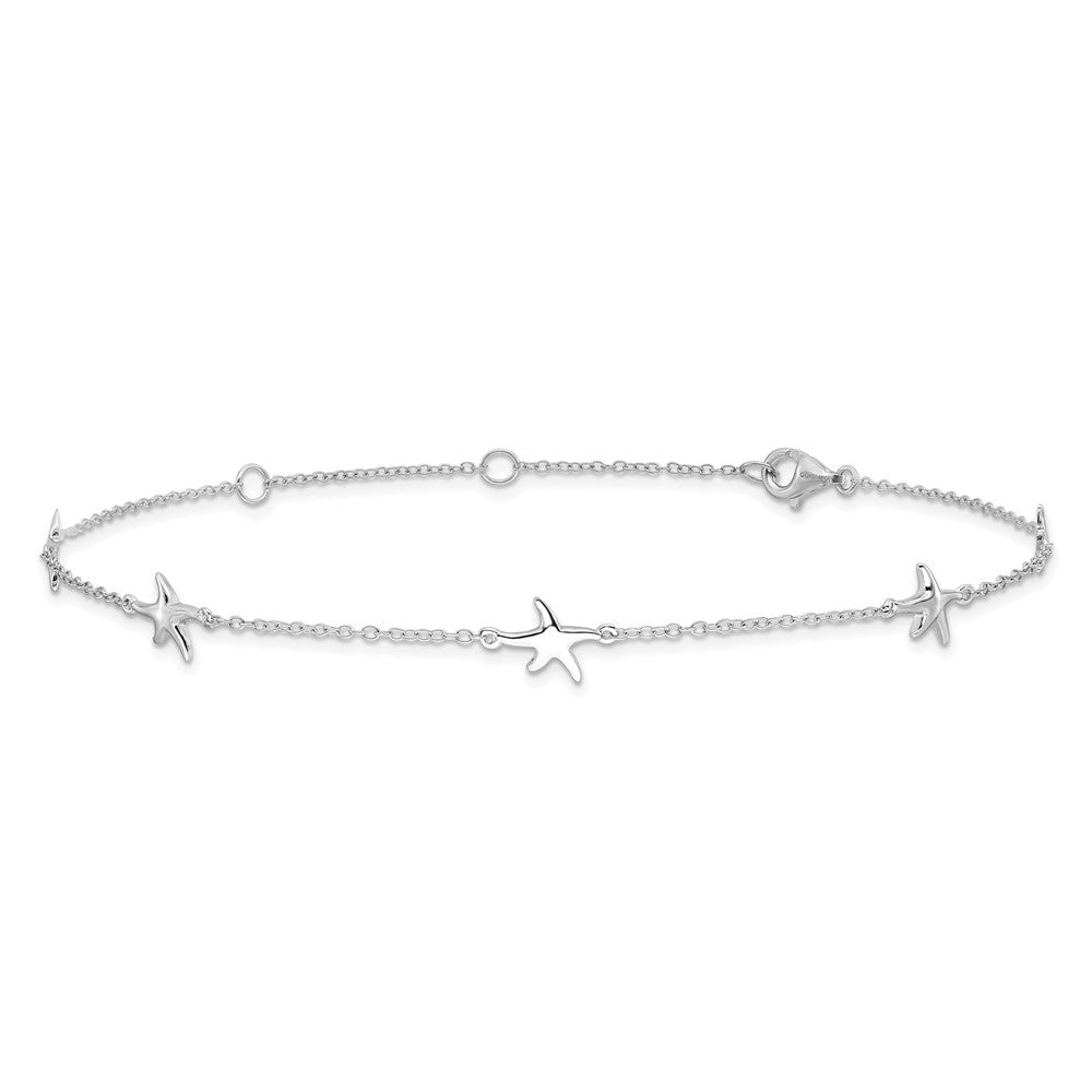 Sterling Silver Rhodium-plated Starfish 9 inch with a 2 inch extention Anklet 9 inches