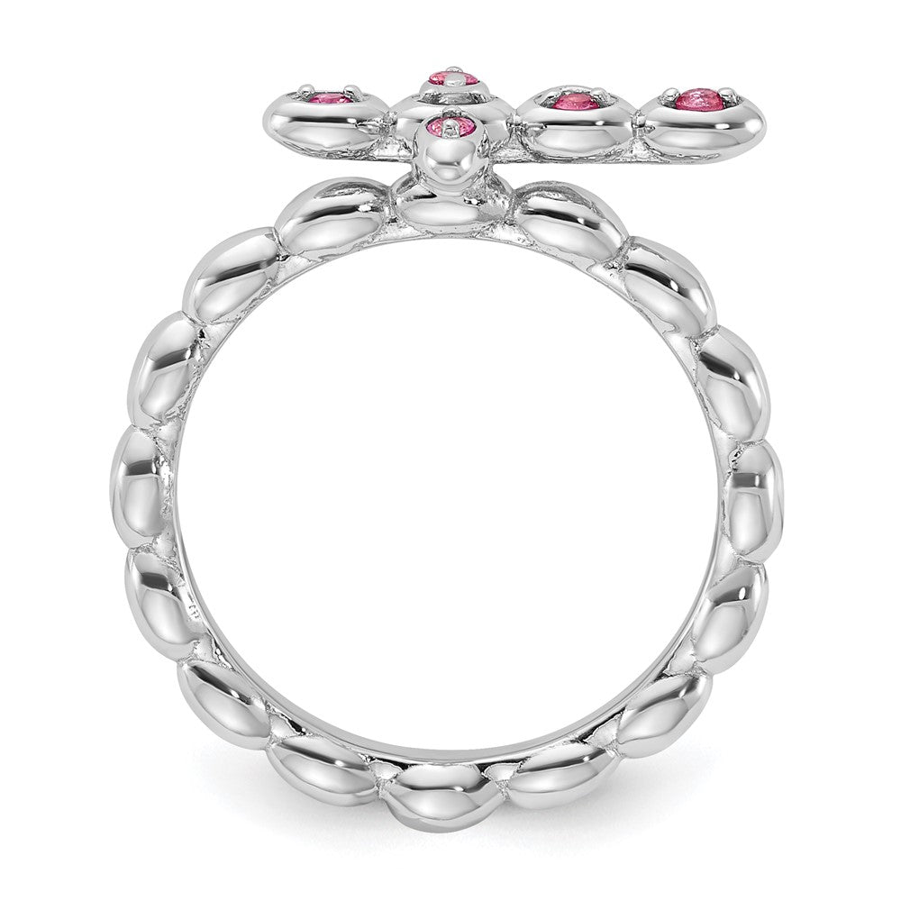 Sterling Silver Stackable Expressions Rhodium-plated Pink Tourmaline Cross Ring Size -10