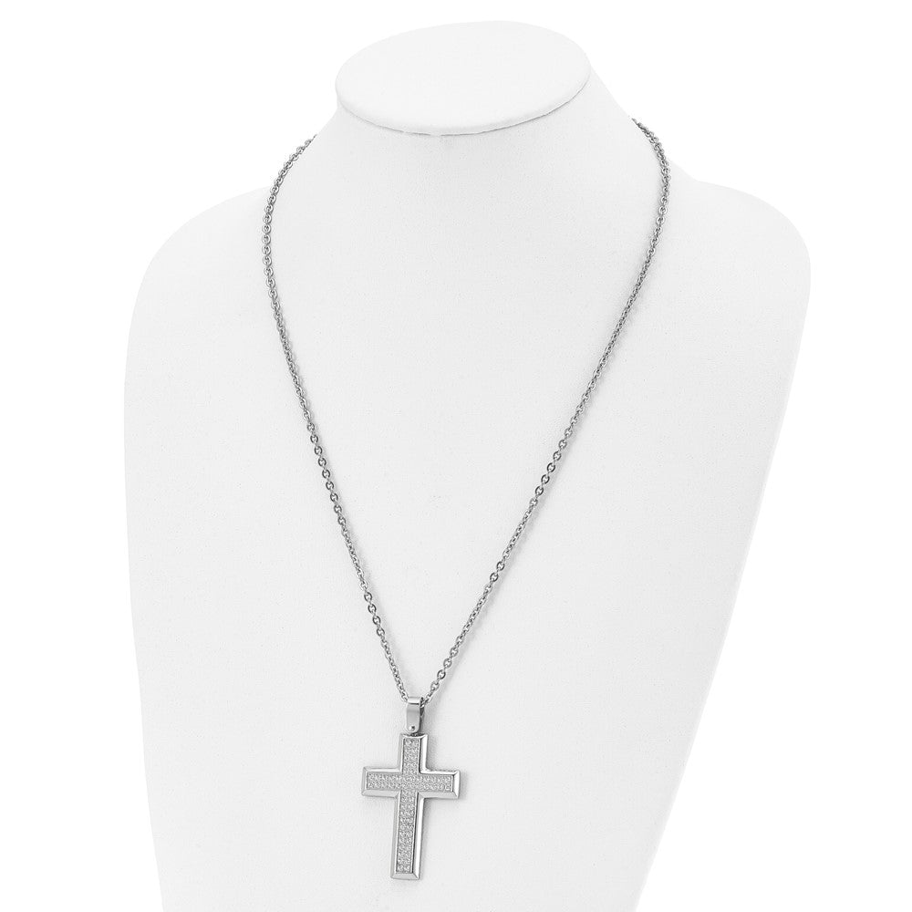 Stainless Steel Polished w/CZ Cross 24in Necklace
