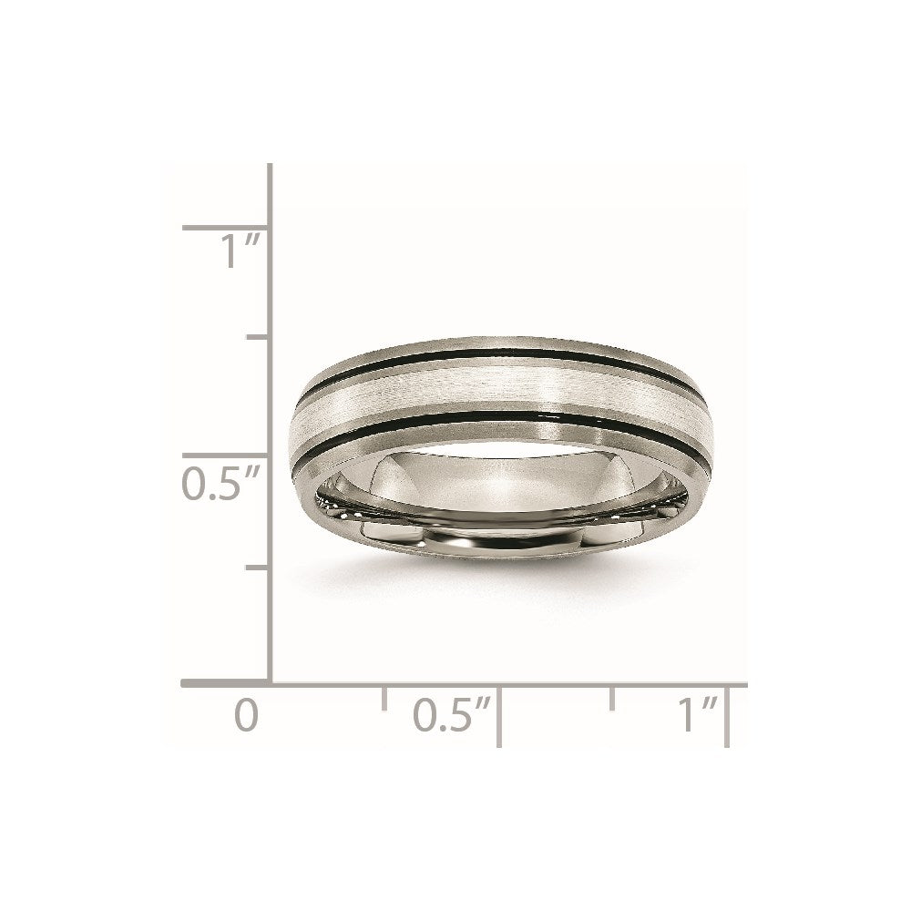 Titanium Antiqued Brushed Center Sterling Silver Inlay 6mm Grooved Band Size - 11.5
