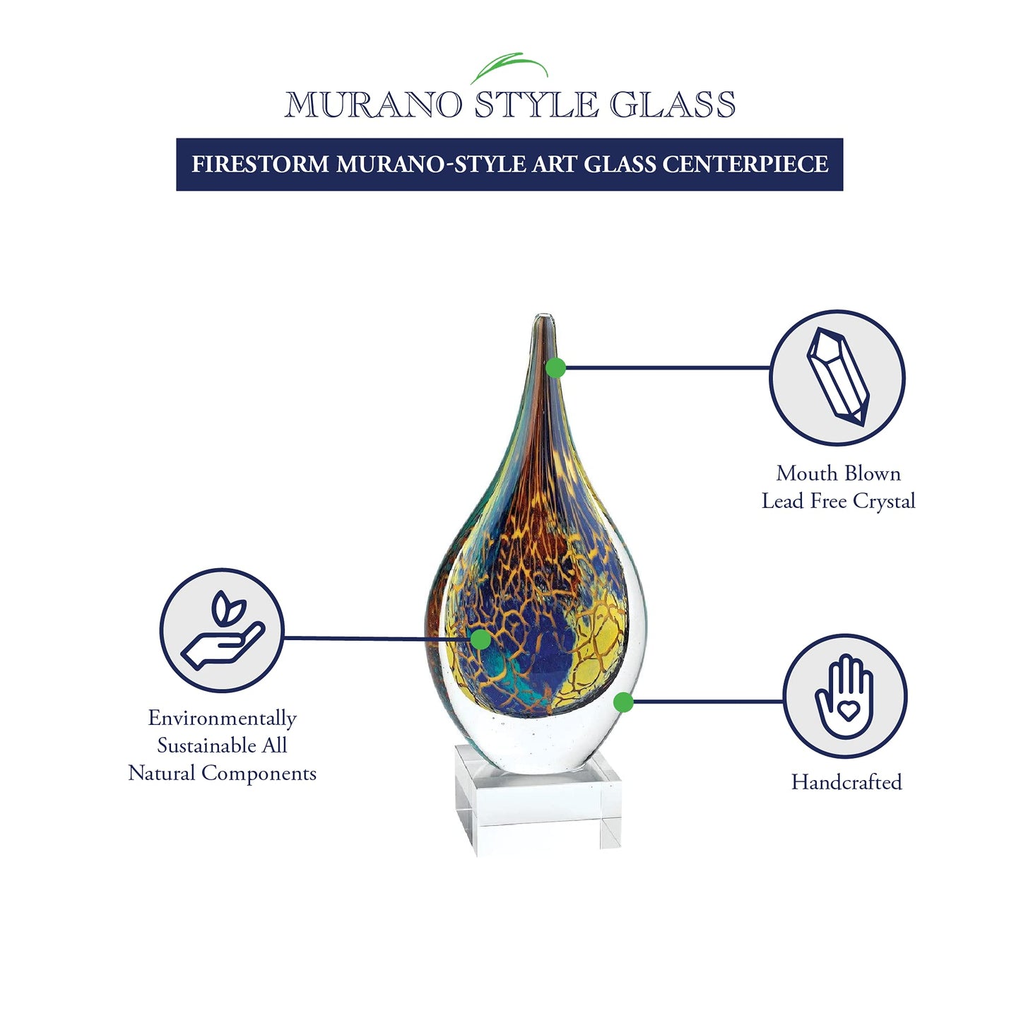 Badash Firestorm Handcrafted Glass Teardrop on Crystal Base QGM23768