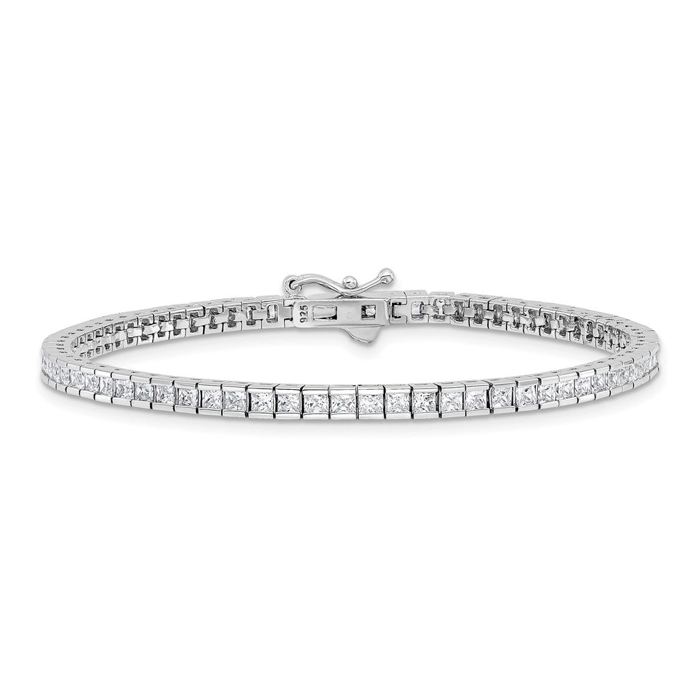 Sterling Shimmer Sterling Silver Rhodium-plated Square 2mm x 2mm CZ 74 Stone 7 inch Bracelet 7 inches