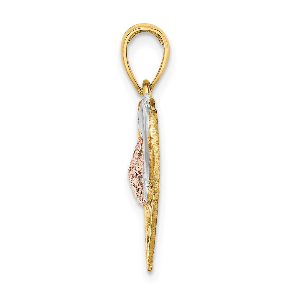 14K Two-tone w/White Rhodium Dolphin and Starfish In Heart Charm