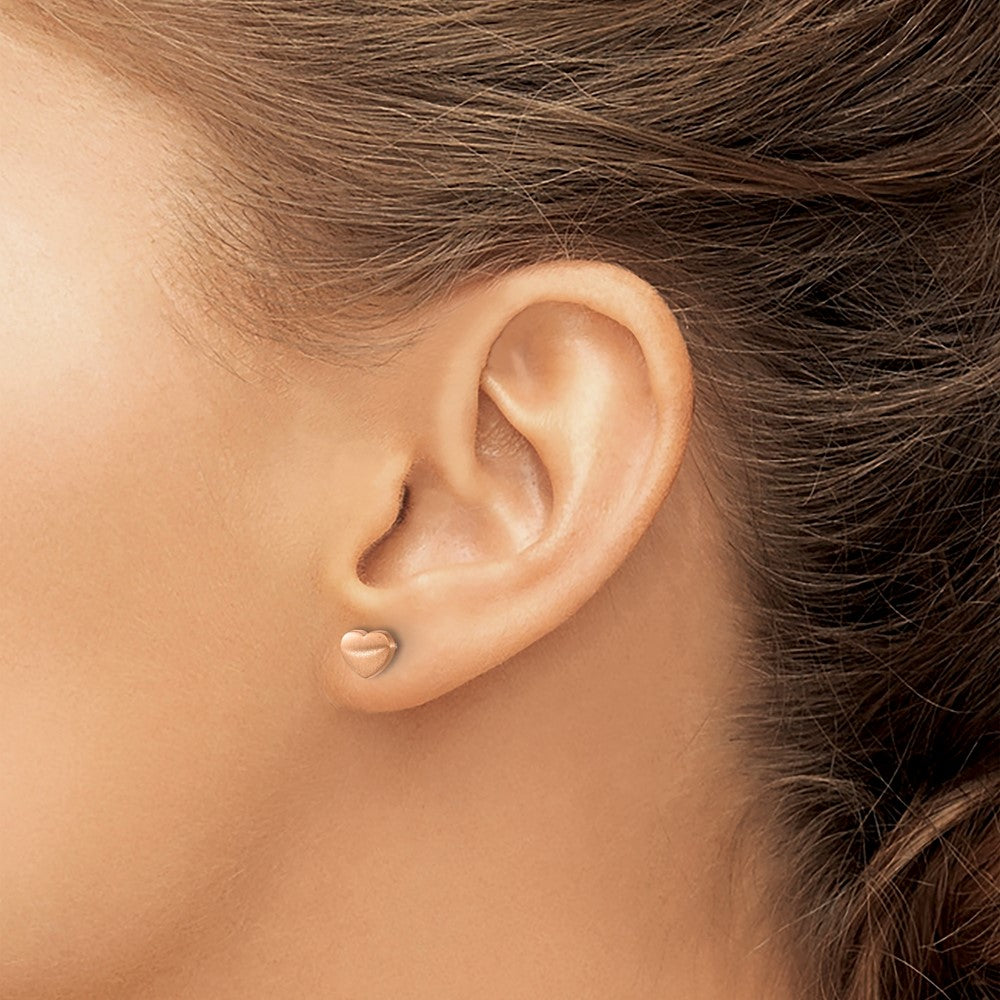 Titanium Brushed Rose IP-plated Heart Post Earrings