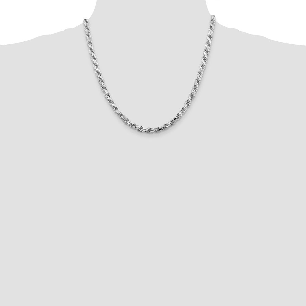 Sterling Silver Rhodium-plated 5.75mm Diamond-cut Rope Chain 20 Inches