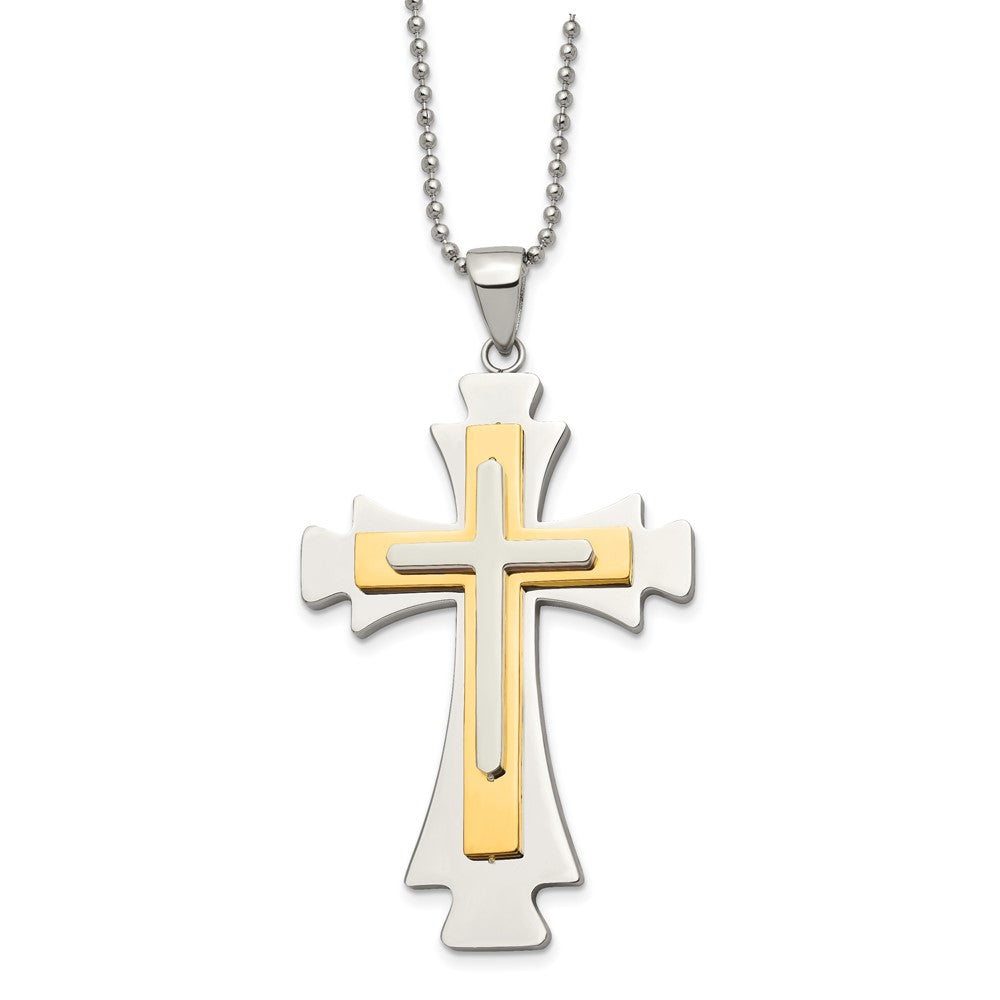 Stainless Steel Polished Yellow IP-plated Cross 22in Necklace