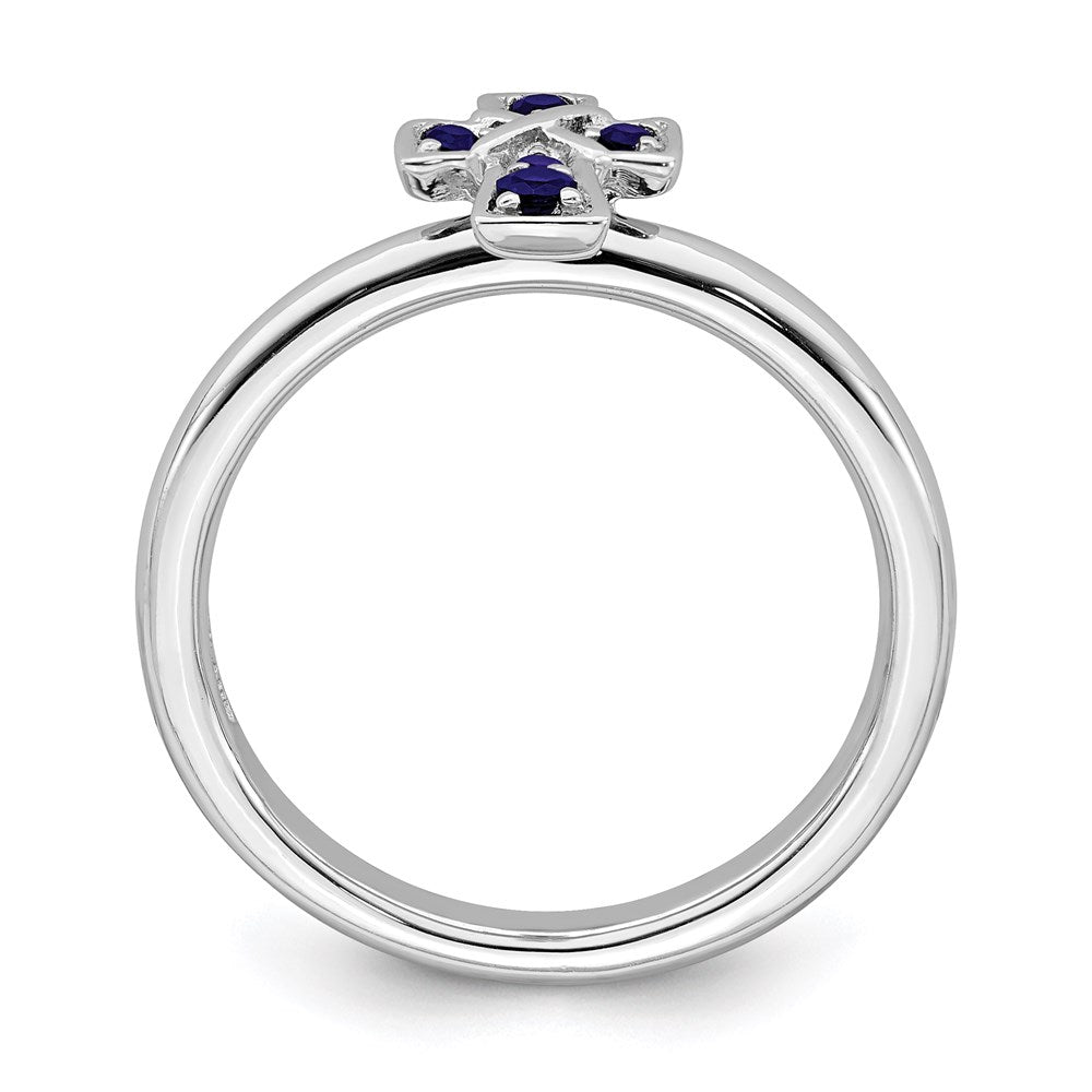 Sterling Silver Stackable Expressions Rhodium Created Sapphire Cross Ring Size -5