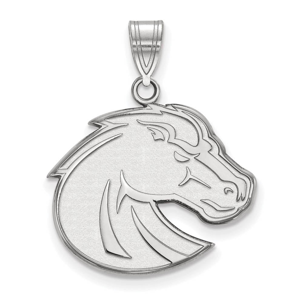 Sterling Silver Rhodium-plated LogoArt Boise State University Bronco Large Pendant Q-SS002BOS