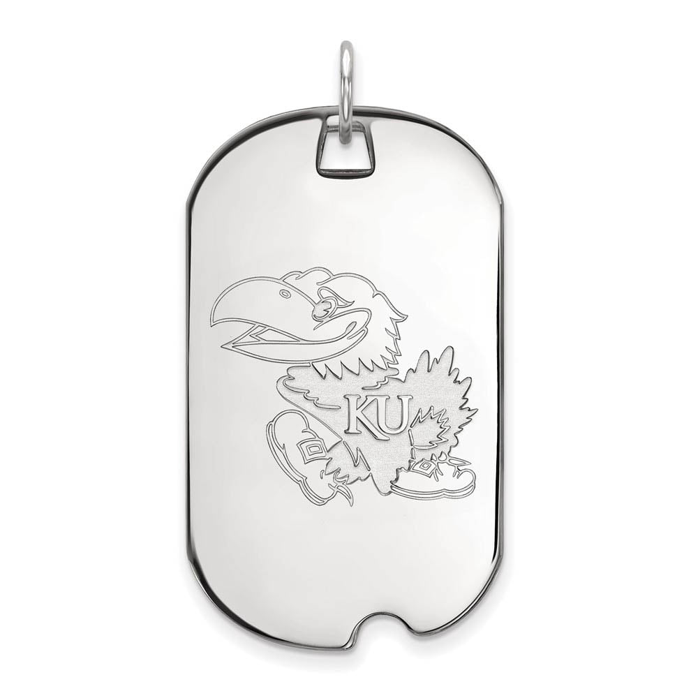 Sterling Silver Rhodium-plated LogoArt University of Kansas Jayhawk Large Dog Tag Pendant Q-SS024UKS