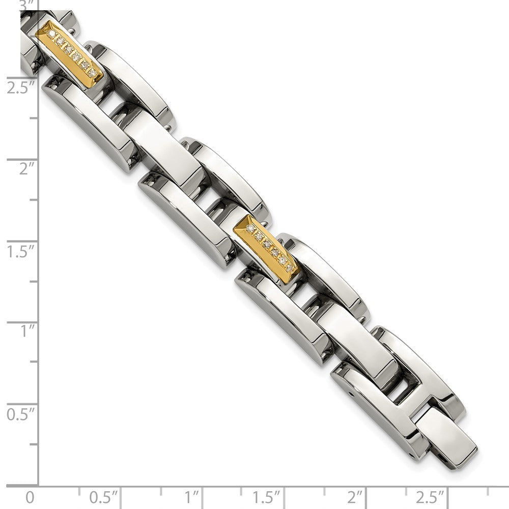 Chisel Stainless Steel Polished with 14K Gold Accent and 1/4ct. Diamond 8.25 inch Link Bracelet 8.25 inches