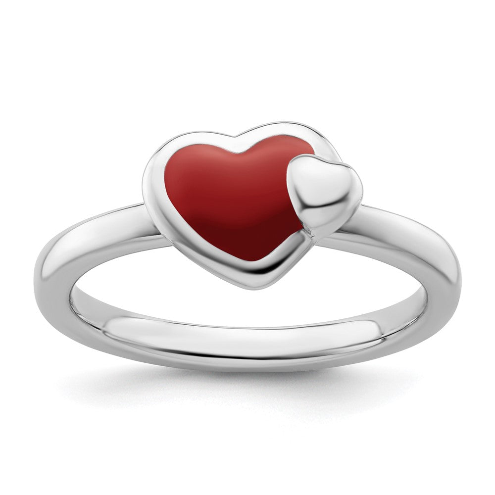 Sterling Silver Stackable Expressions Polished Red Enameled Heart Ring Size -9