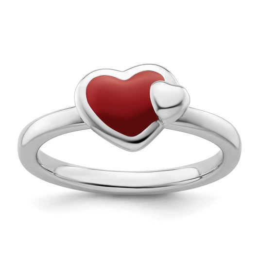Sterling Silver Stackable Expressions Polished Red Enameled Heart Ring Size -9