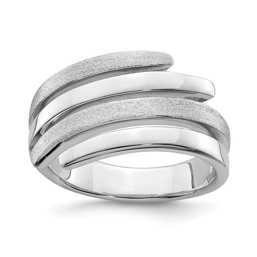 Sterling Silver Rhodium-plated Polished and Brushed Ring