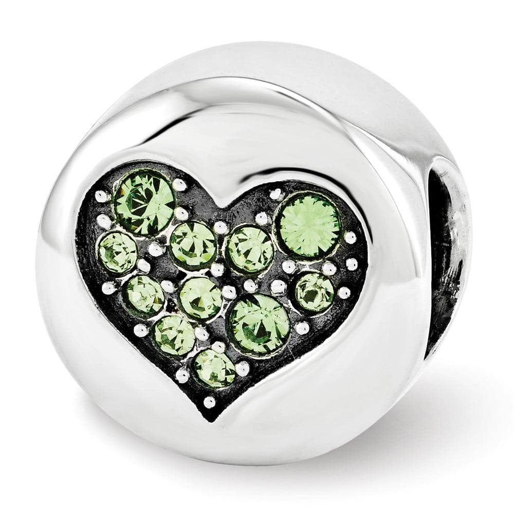 Sterling Silver Reflections Aug Lt Gn Crystal Strength Heart Bead