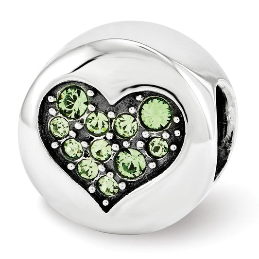 Sterling Silver Reflections Aug Lt Gn Crystal Strength Heart Bead